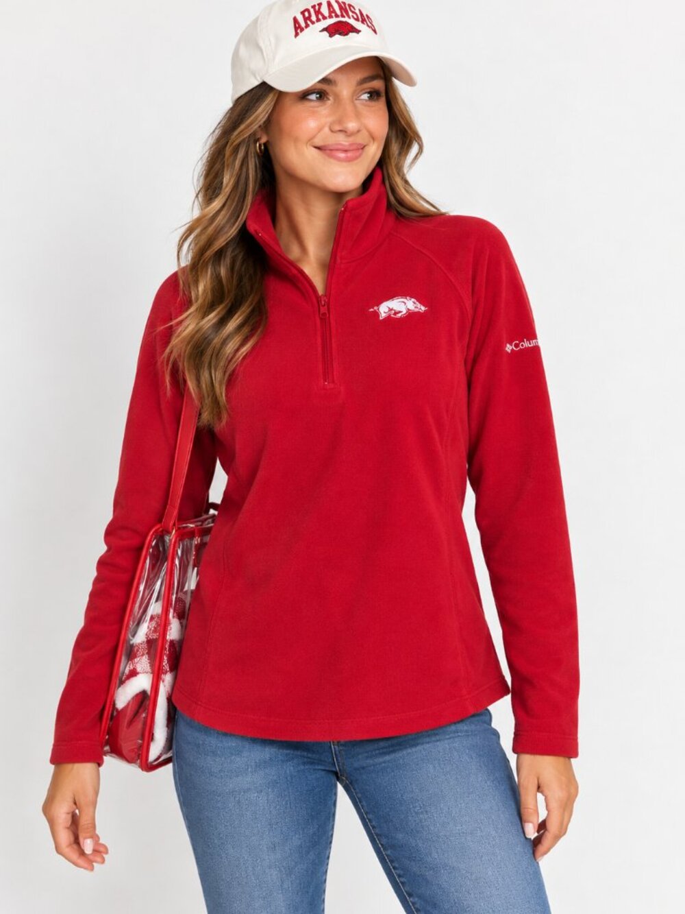 Women's Arkansas Razorbacks Columbia Red Half-Zip Fleece Pullover
